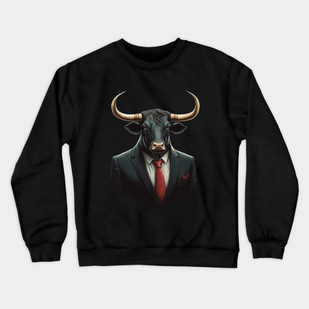 Taurus Bull in Black Suit ready for Business Crewneck Sweatshirt by RailoImage